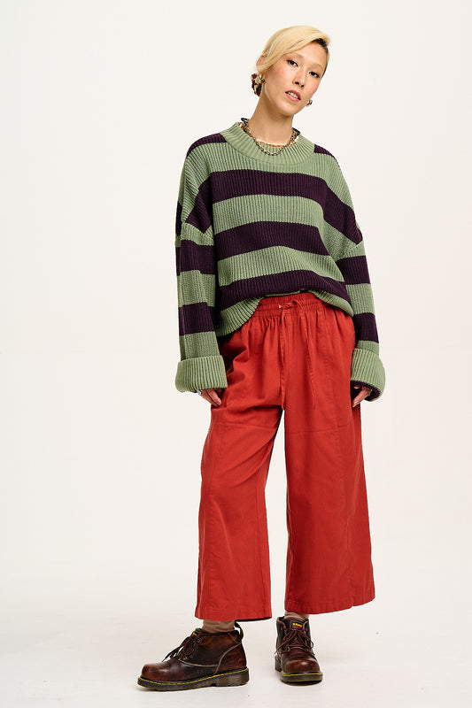 Chuck - Wide Leg Cotton Trousers in Red Ochre