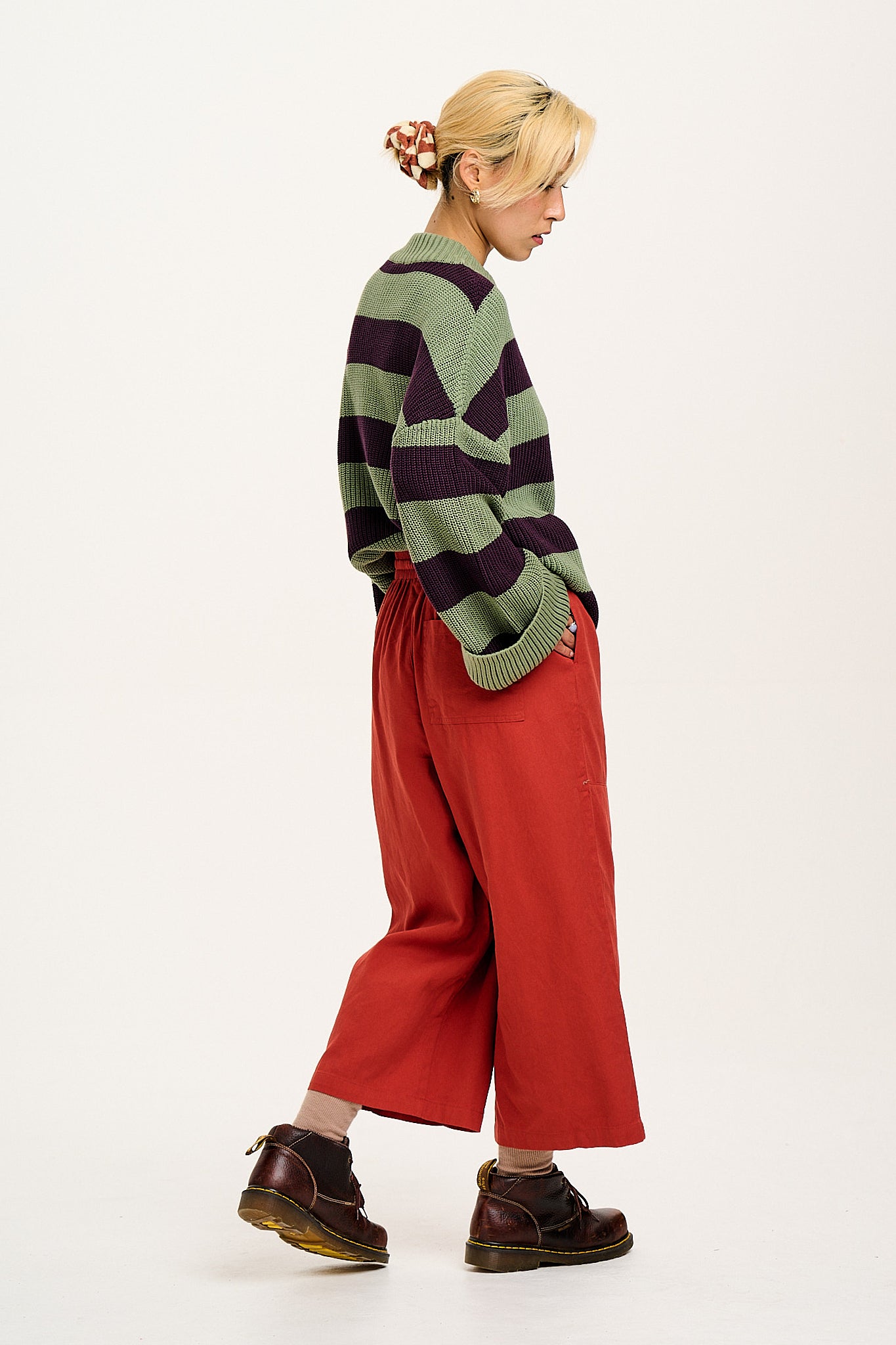 Chuck - Wide Leg Cotton Trousers in Red Ochre