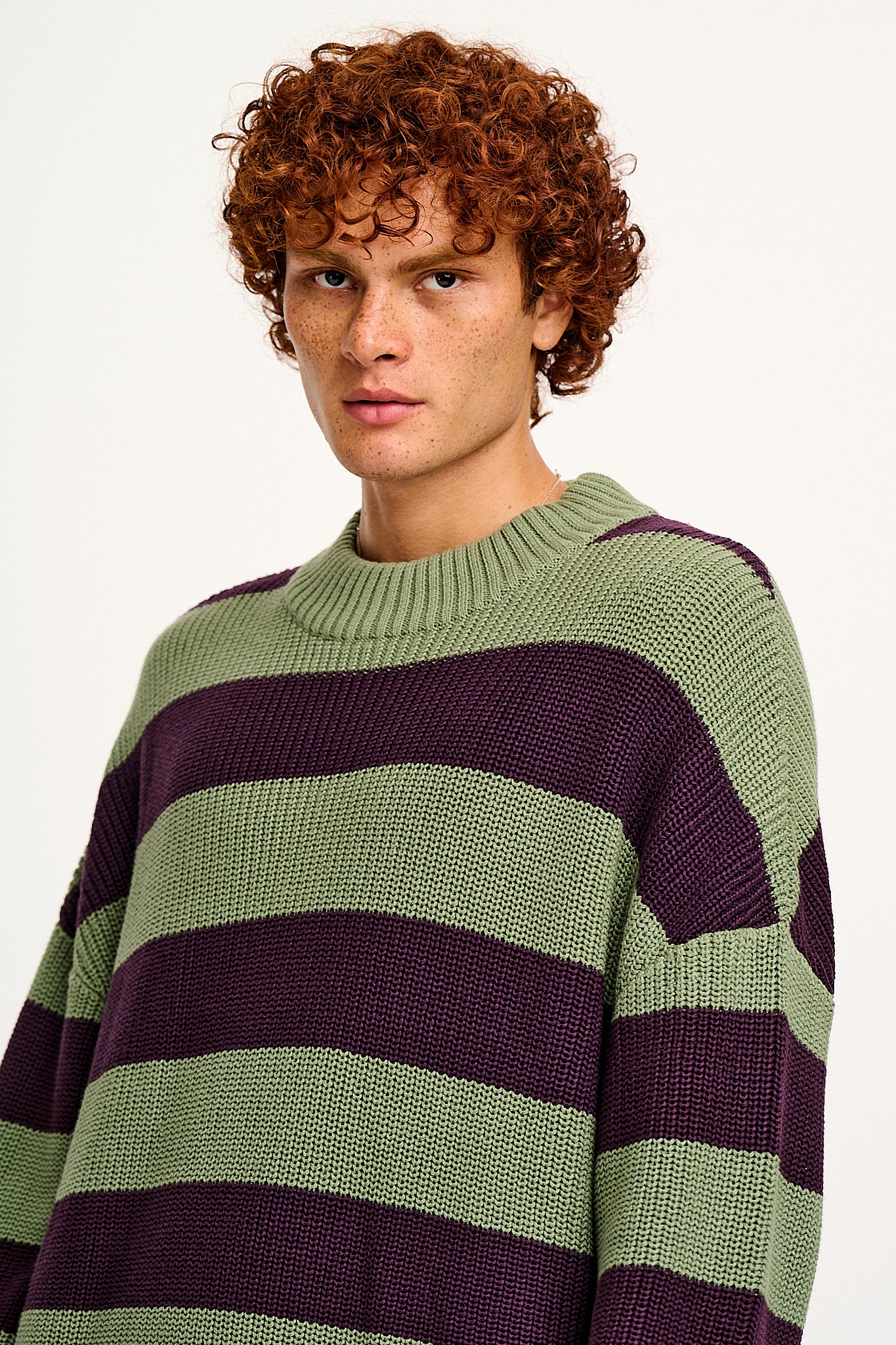 Amari - Oversized Knitted Jumper in Green & Purple Stripe