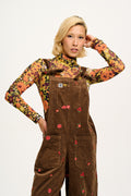 Jenny - Wide Leg Corduroy Dungarees with Cocoa Bella Embroidery