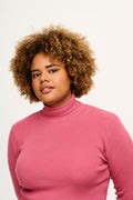 Aiden - Roll Neck Knitted Cotton Top in Rose Pink