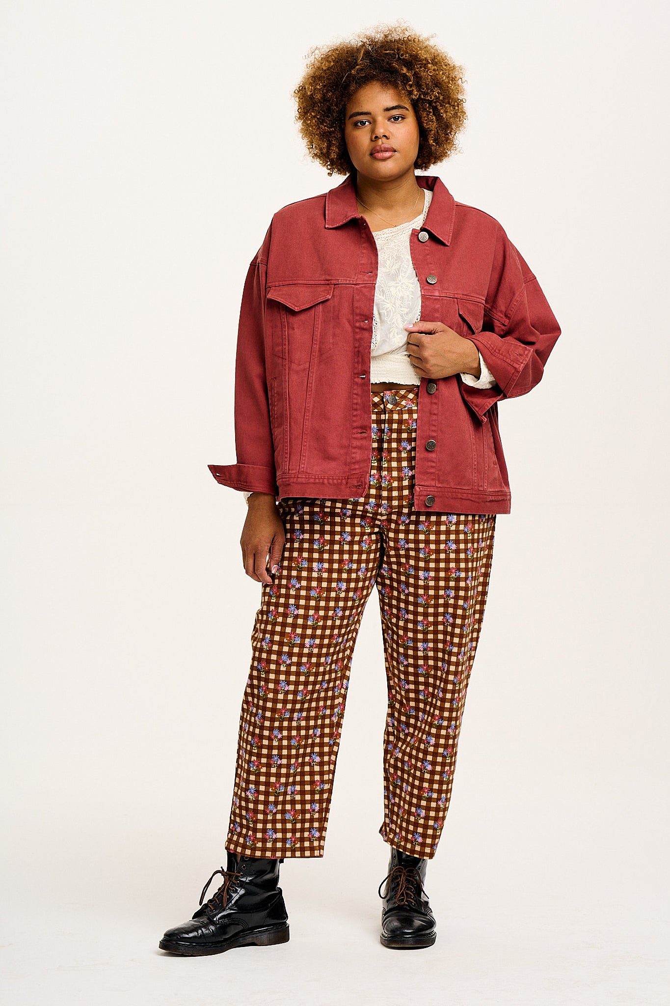 Drew - Straight Leg Twill Trousers in Meryl Check Print