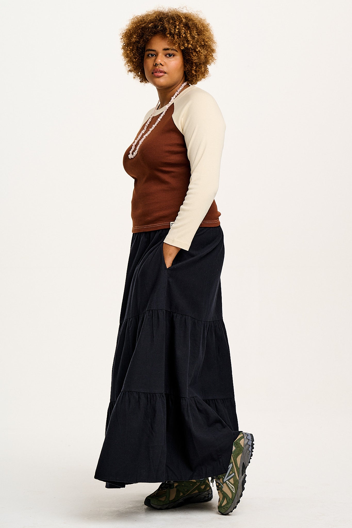 Brie - Elasticated Maxi Cotton Skirt in Black