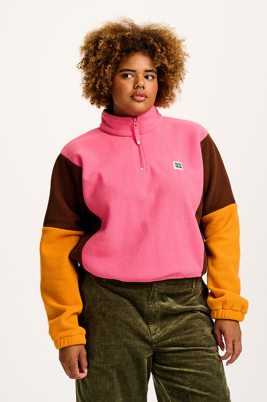 Blake - Cropped Polar Fleece in Ash Pink, Brown & Orange