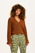 Robyn - V-Neck Cotton Cardigan in Caramel Cafe