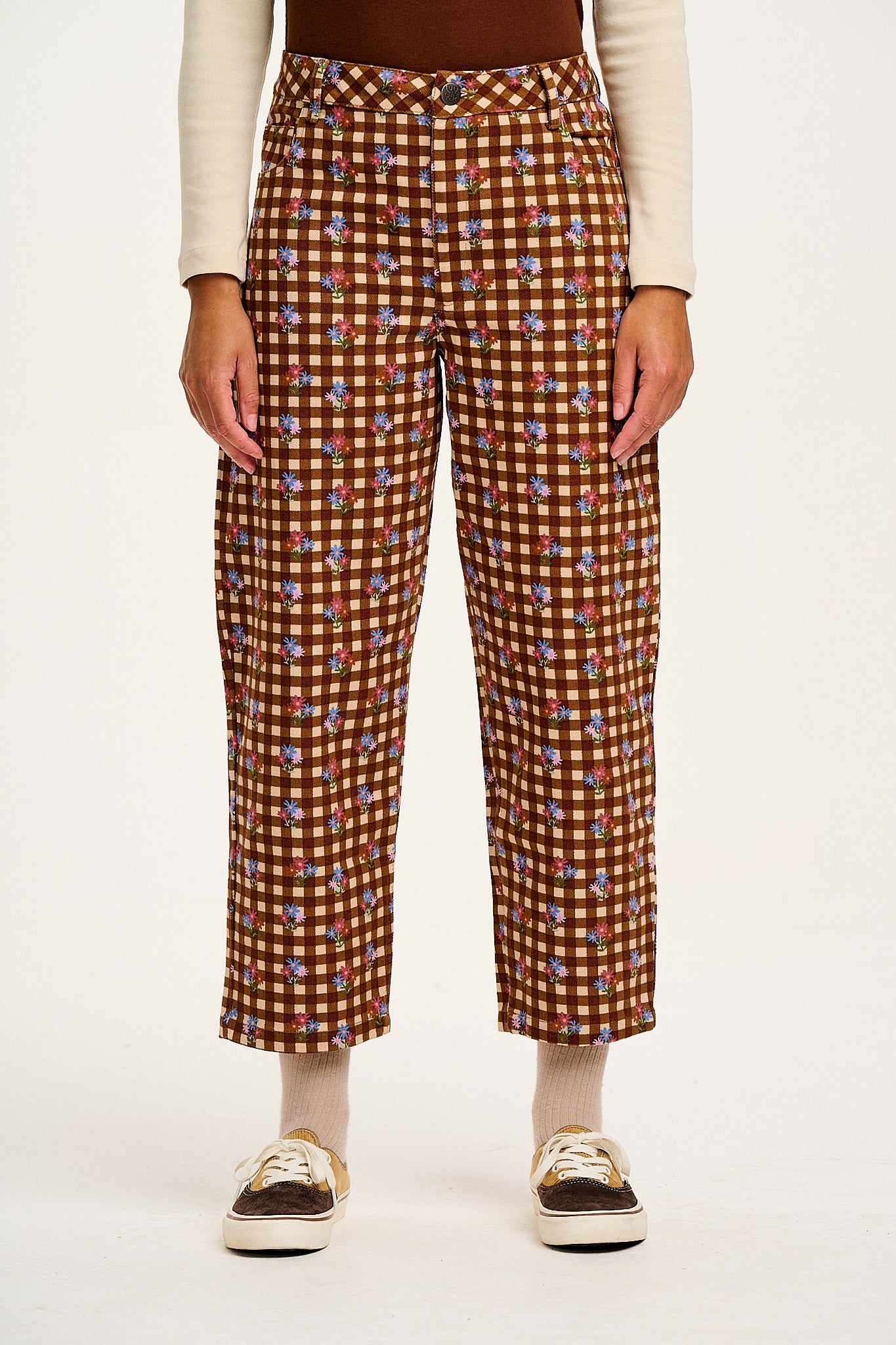 Drew - Straight Leg Twill Trousers in Meryl Check Print