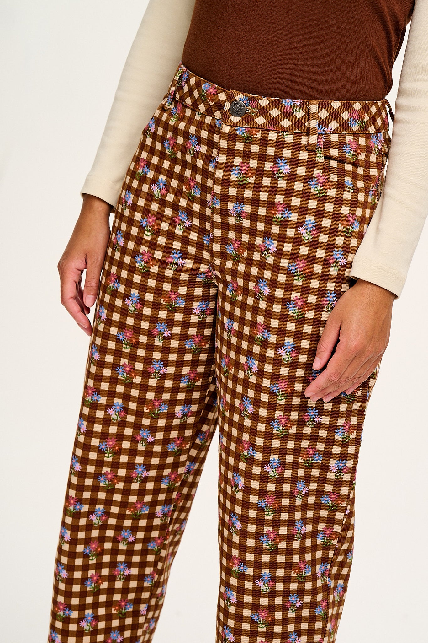 Drew - Straight Leg Twill Trousers in Meryl Check Print