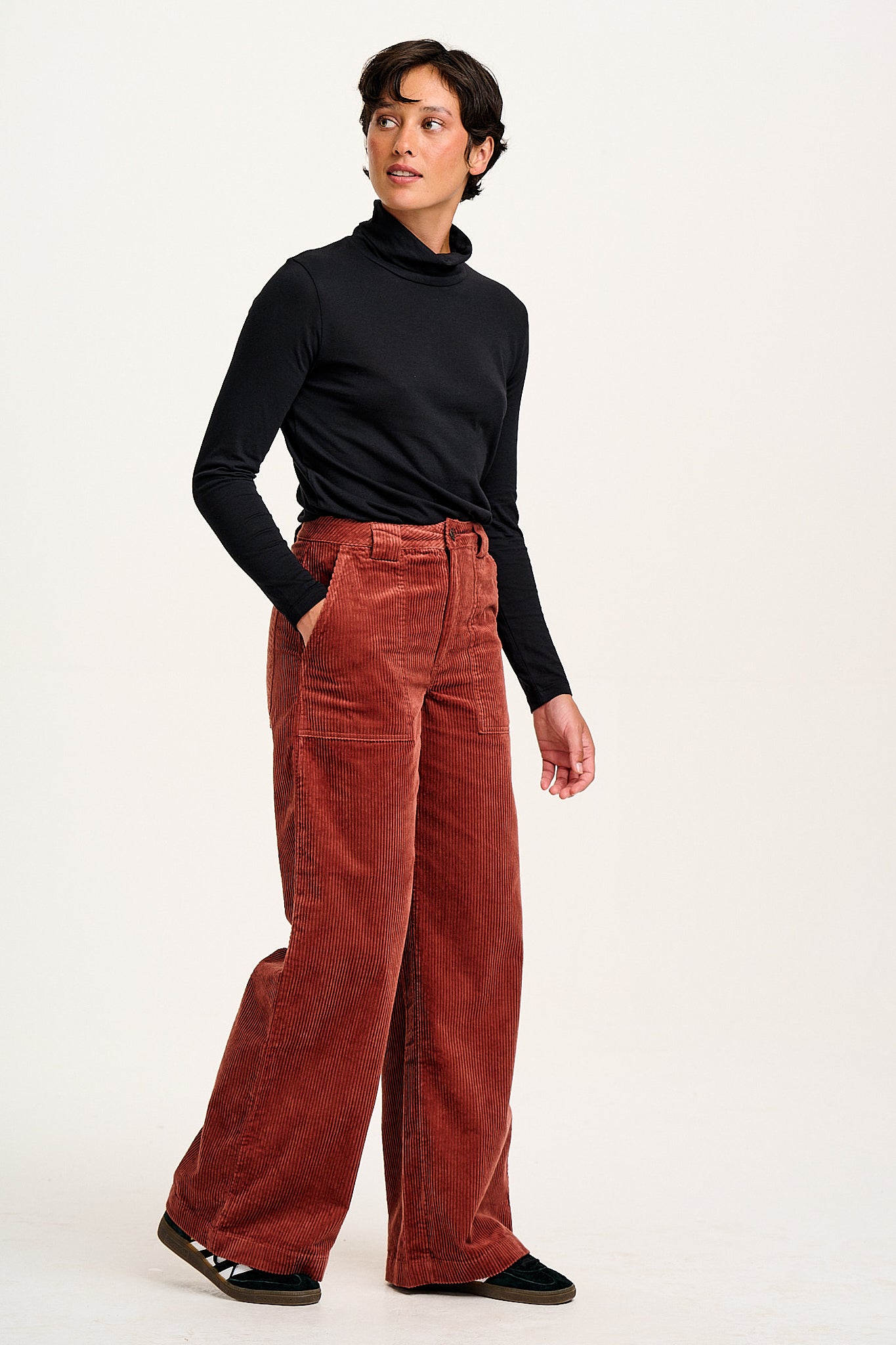 Hayden - Cotton & TENCEL™ Modal Roll Neck Top in Black