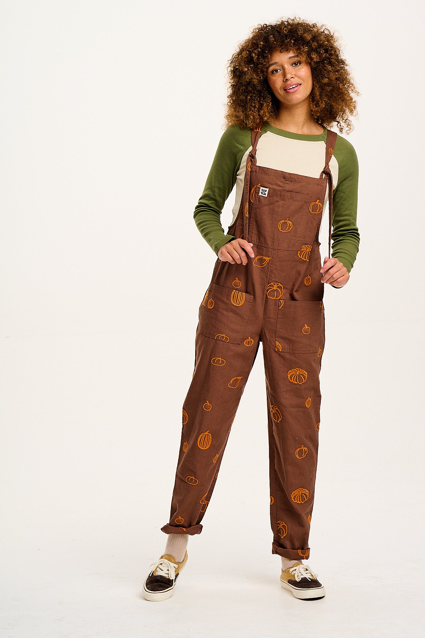 Original - Cotton Dungarees with Pumpkin Patch Embroidery