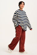 Kai - Midweight Cosy Loop Back Cotton Sweatshirt in Navy & Ecru