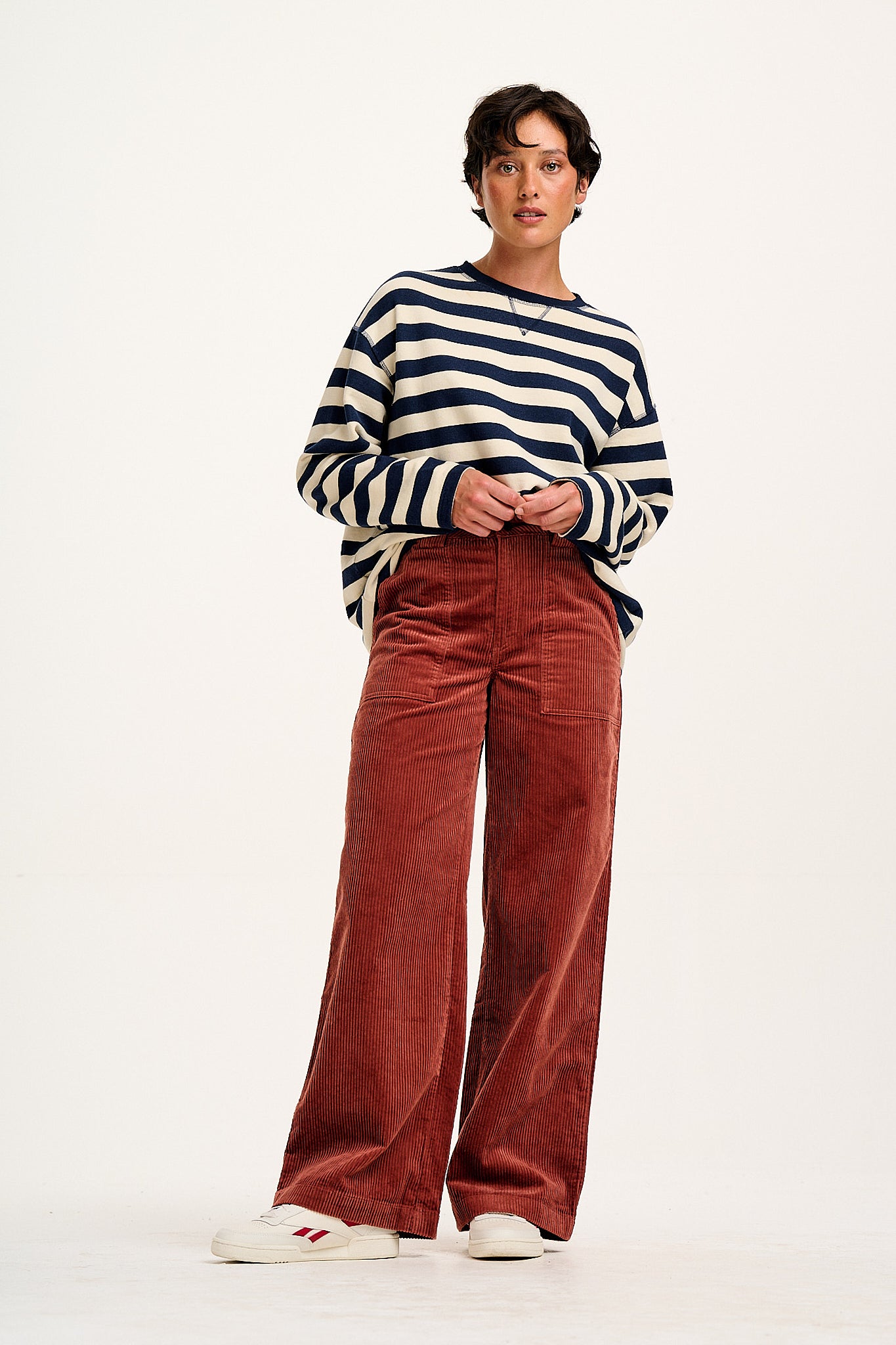 Delores - Wide Leg Corduroy Jeans in Red Saffron