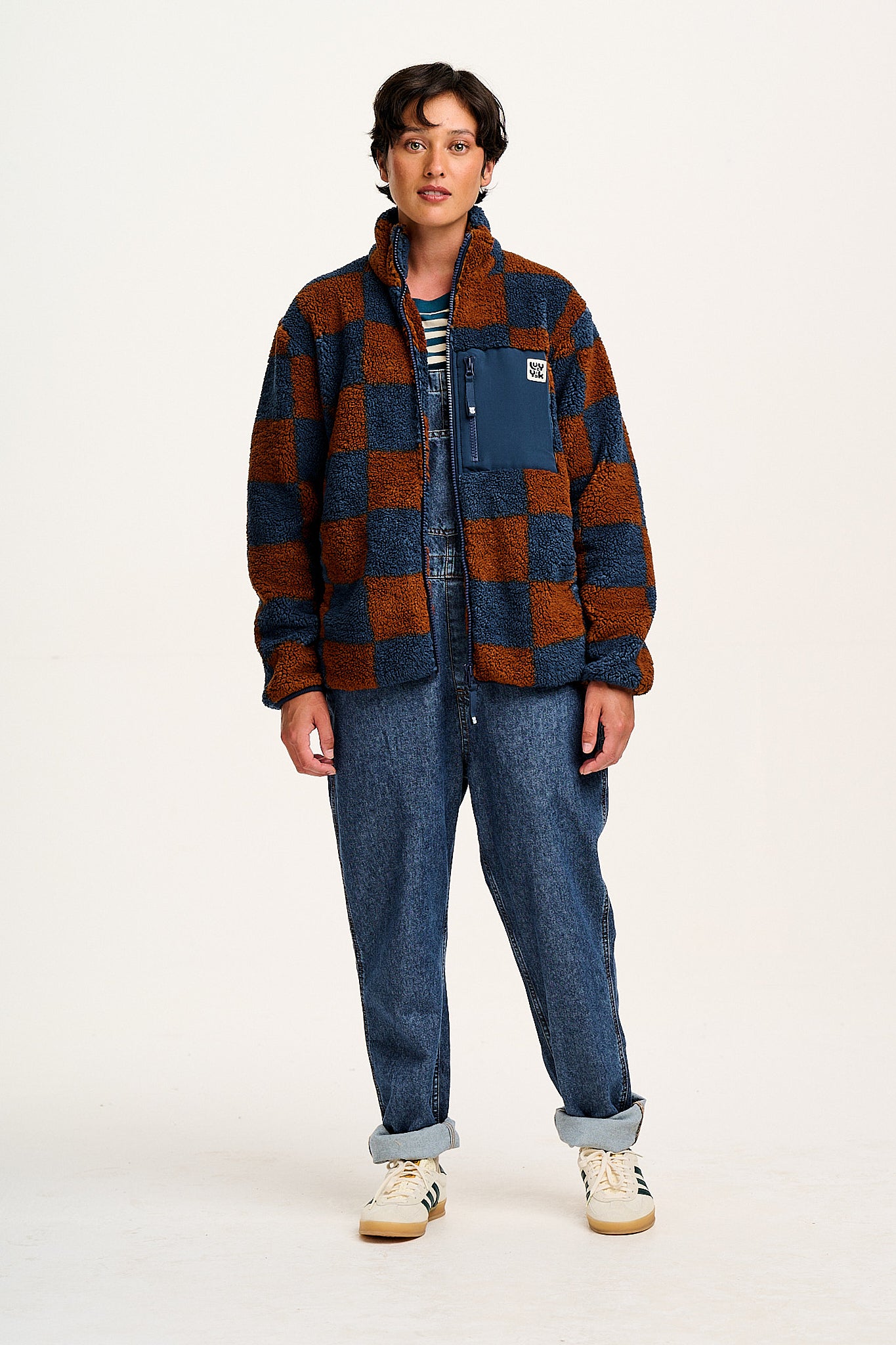 Harper - Fleece Jacket in Brown & Blue Chester Check Print