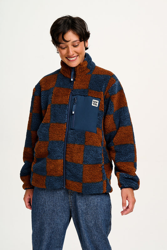 Harper - Fleece Jacket in Brown & Blue Chester Check Print