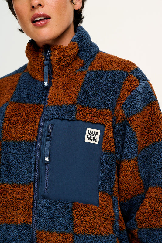 Harper - Fleece Jacket in Brown & Blue Chester Check Print