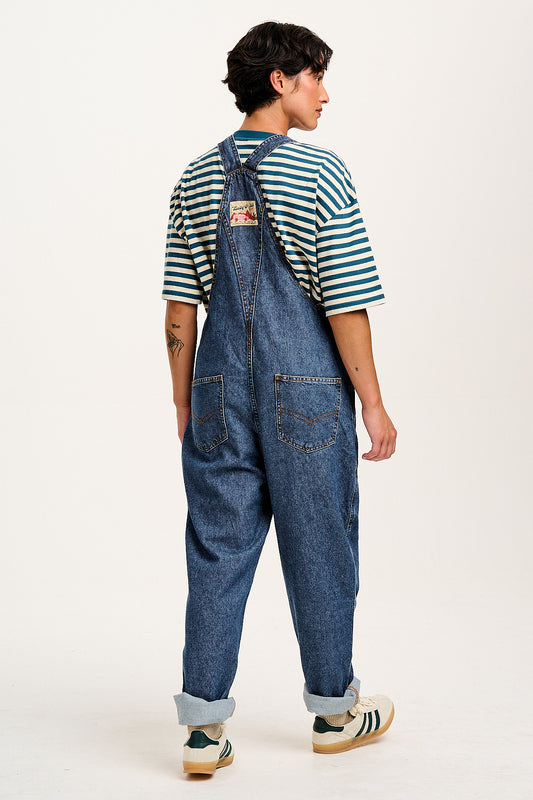 Reuben - Denim Dungarees in Mid Wash Blue