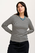 Rey - Long Sleeve Cotton Top in Black & White Stripe