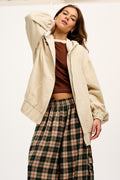 Wesley - Oversized Hoodie Corduroy Jacket in Stone