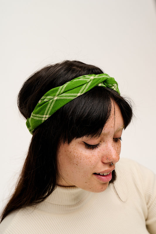 Hallie - Twist Top Headband in Clora Check Print