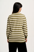 Kenny - Long Sleeve Skater Cotton Tee in Green & Ecru Stripe