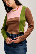 Hansel - Long Sleeve Cotton Top in Khaki, Brown & Rose Pink