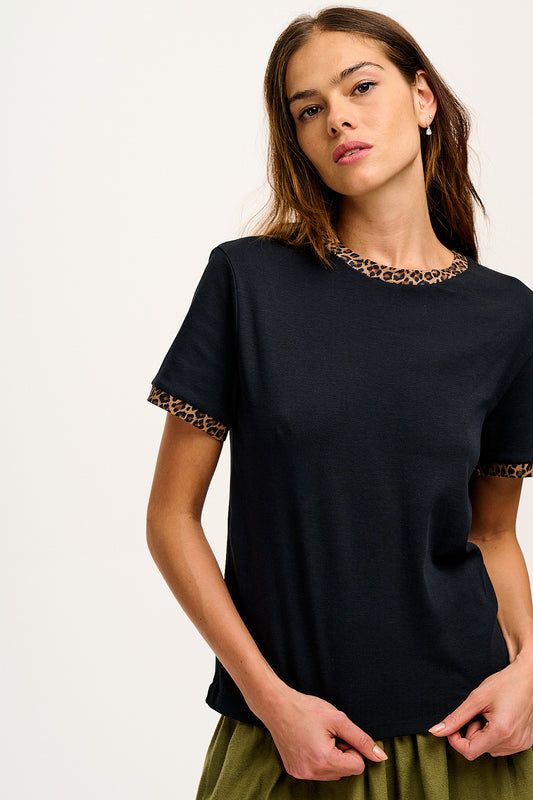 Maya - Cotton Tee in Black Leopard Print