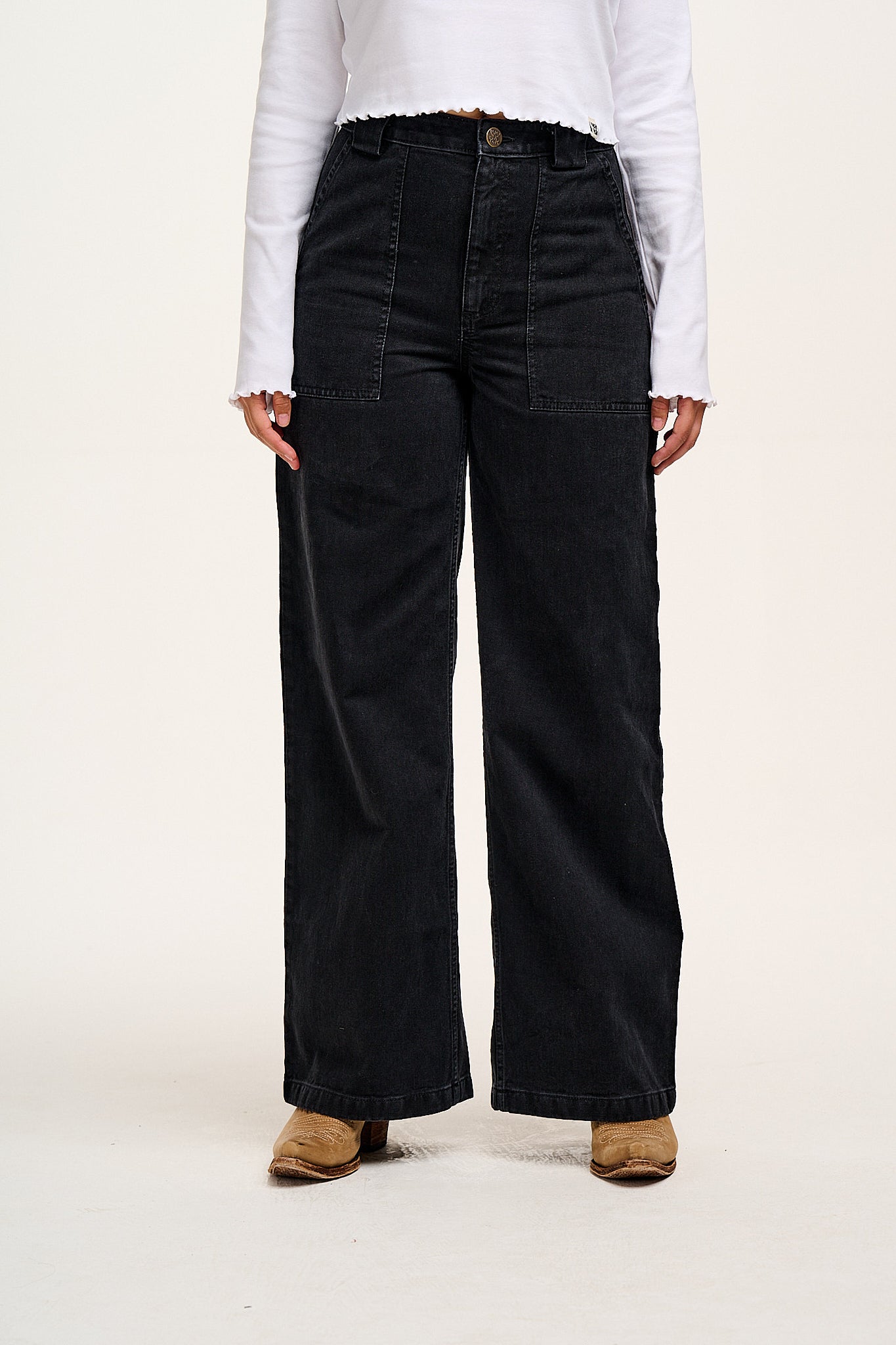 Delores - Wide Leg Denim Jeans Washed Black