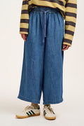 Chuck - Wide Leg Cotton & Hemp Trousers in Mid Wash Blue