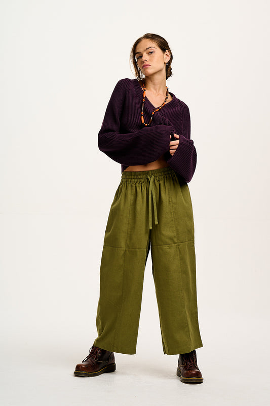 Chuck - Wide Leg Cotton Trousers in Khaki