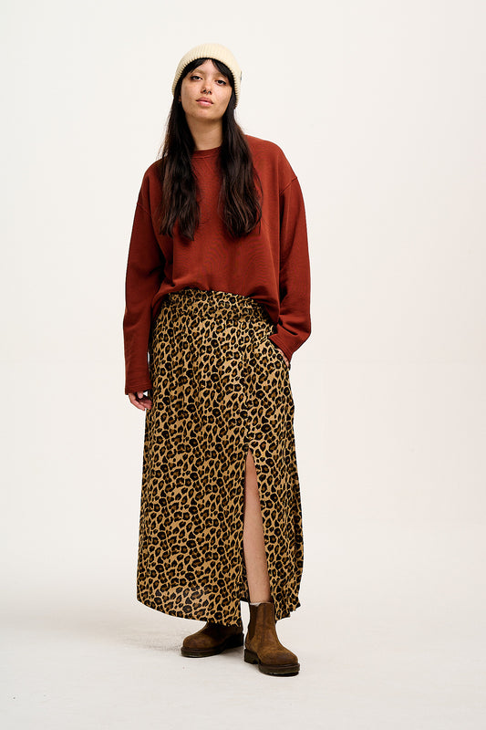 Poppy - Tencel Elasticated Waist Skirt in Leopard Print