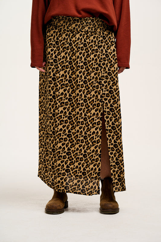 Poppy - Tencel Elasticated Waist Skirt in Leopard Print