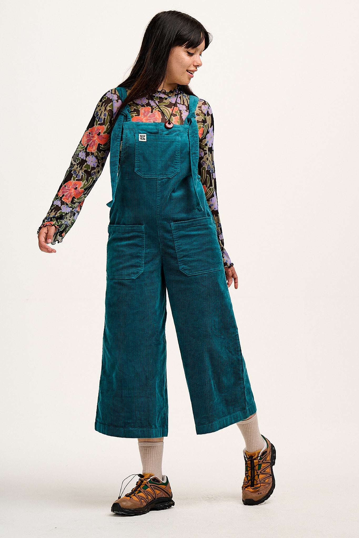 Jenny - Wide Leg Corduroy Dungarees in Teal