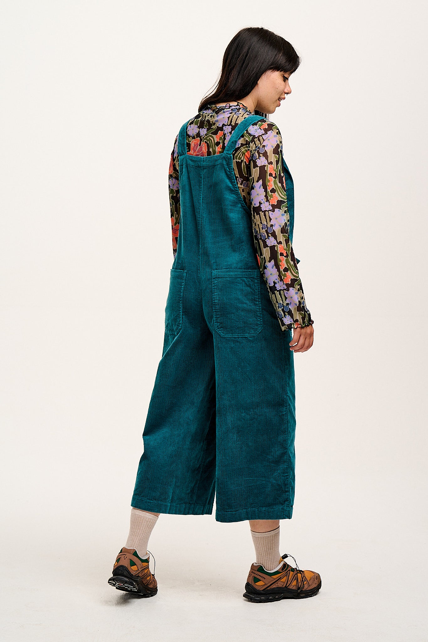 Jenny - Wide Leg Corduroy Dungarees in Teal