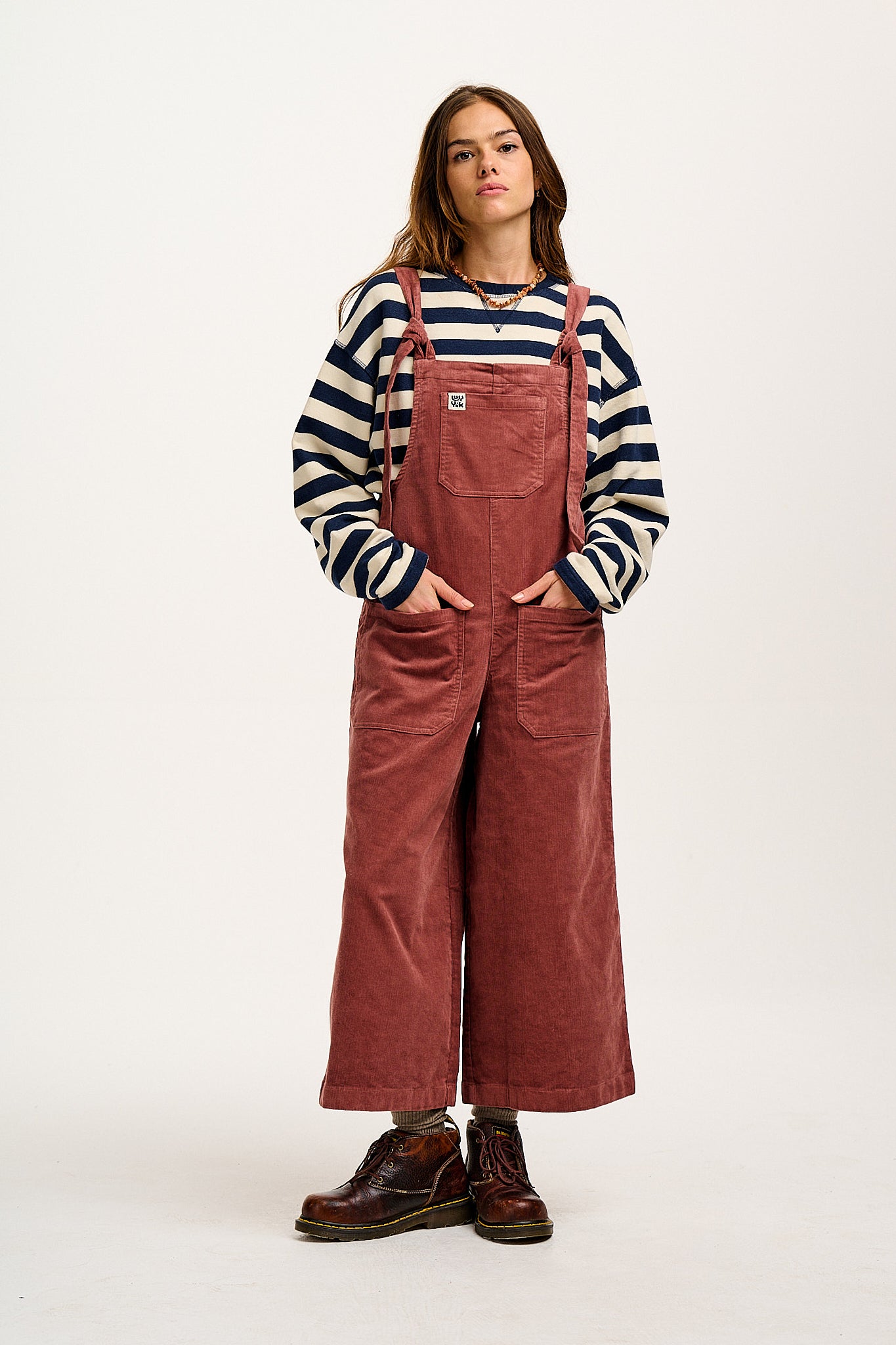 Jenny - Wide Leg Corduroy Dungarees Ash Pink