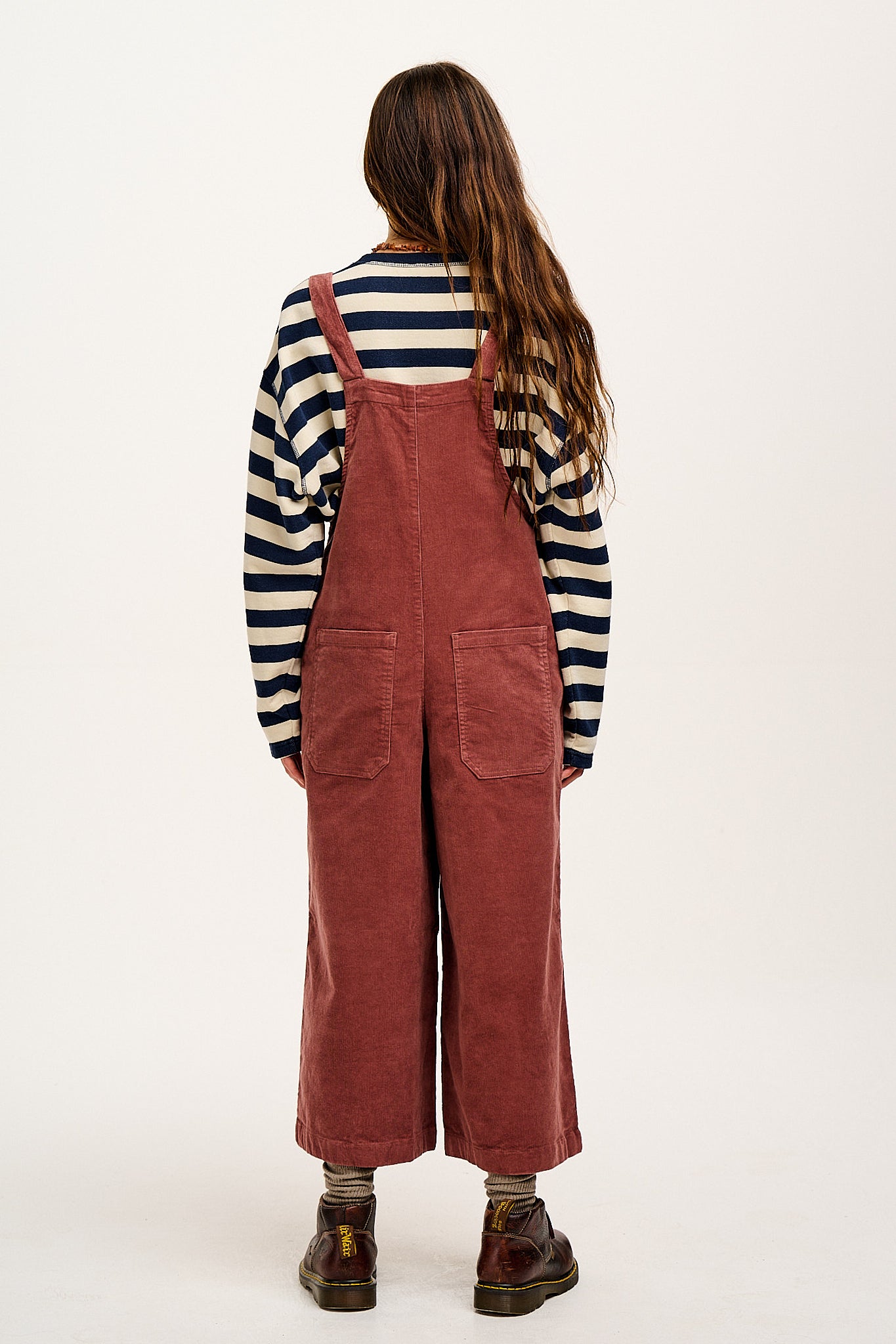 Jenny - Wide Leg Corduroy Dungarees Ash Pink