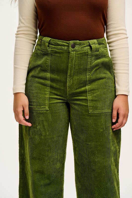 Delores - Wide Leg Corduroy Jeans in Pesto Green