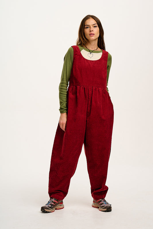 Bowie - Sleeveless Corduroy Jumpsuit in Maroon Red