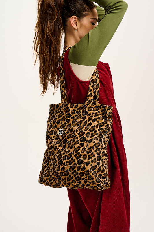 Cord Tote Bag in Leopard Print