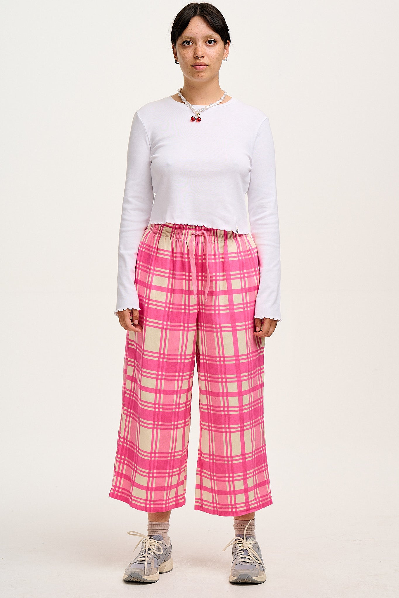 Chuck - Wide Leg Cotton Trousers in Grayson Gingham Print