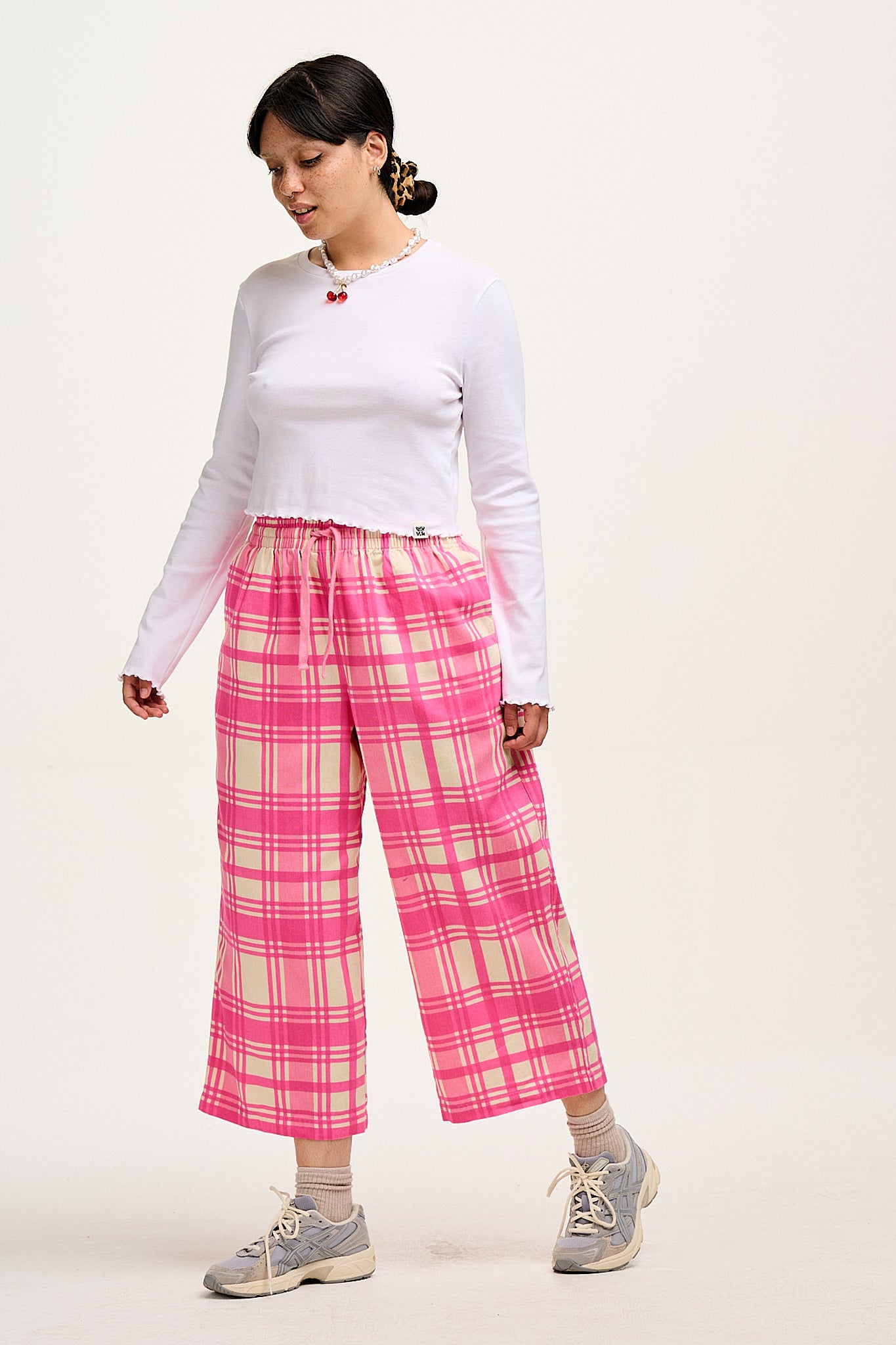 Chuck - Wide Leg Cotton Trousers in Grayson Gingham Print