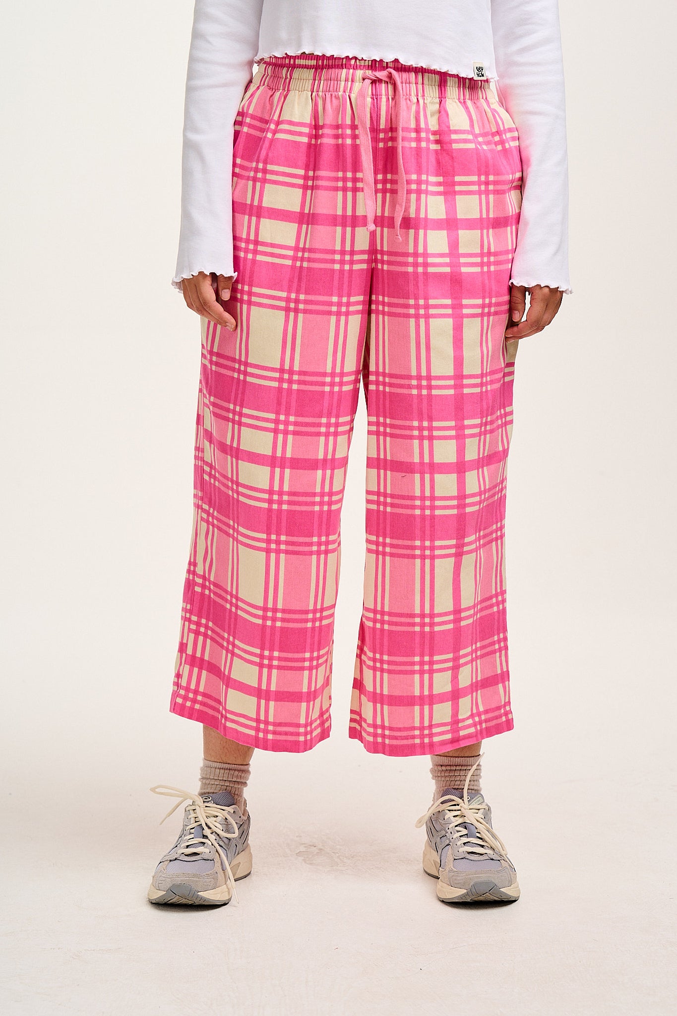 Chuck - Wide Leg Cotton Trousers in Grayson Gingham Print