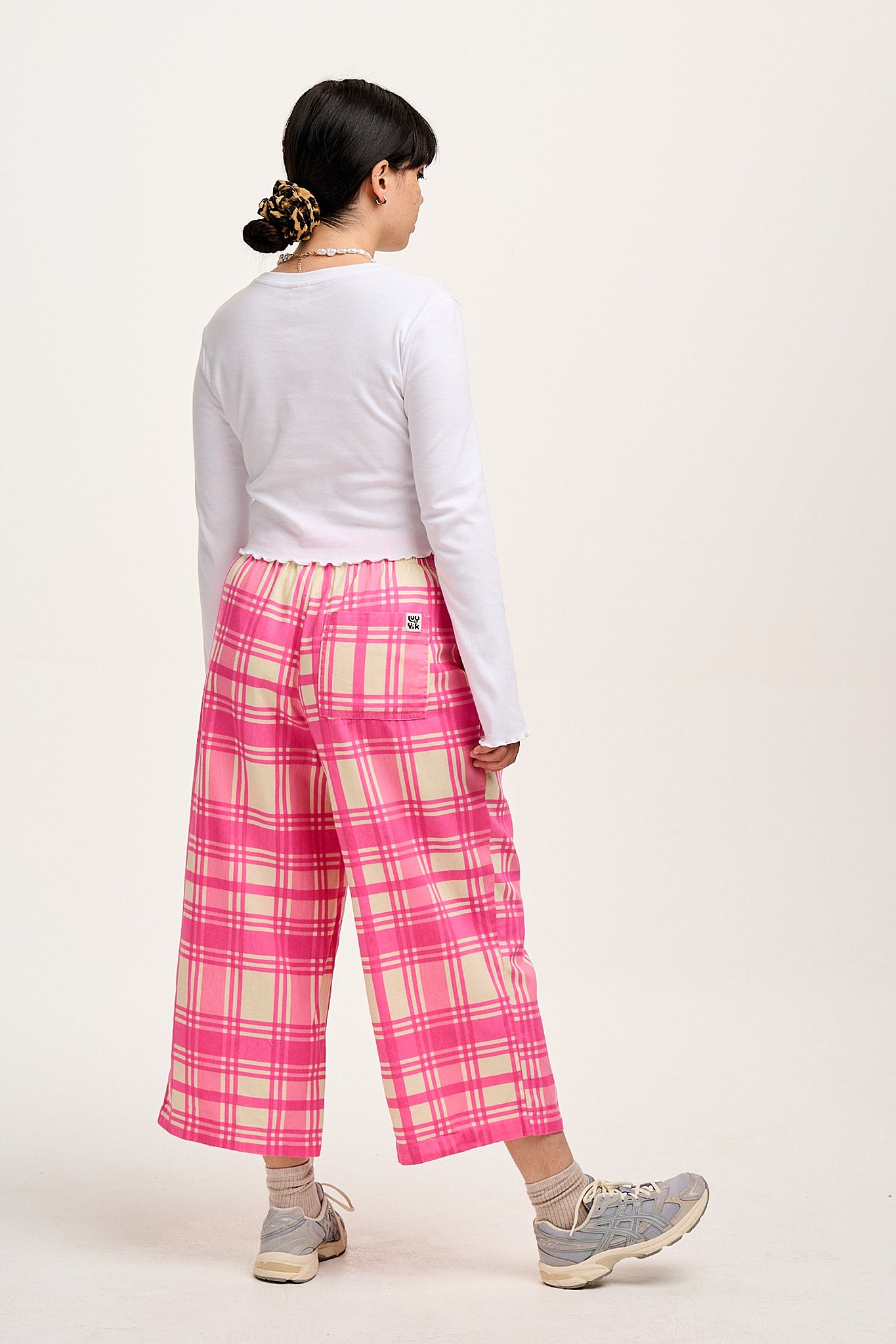 Chuck - Wide Leg Cotton Trousers in Grayson Gingham Print