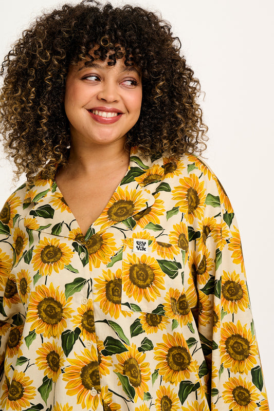 Dreamer - Soft Cotton Pyjama Set in Cream Sunflower Print