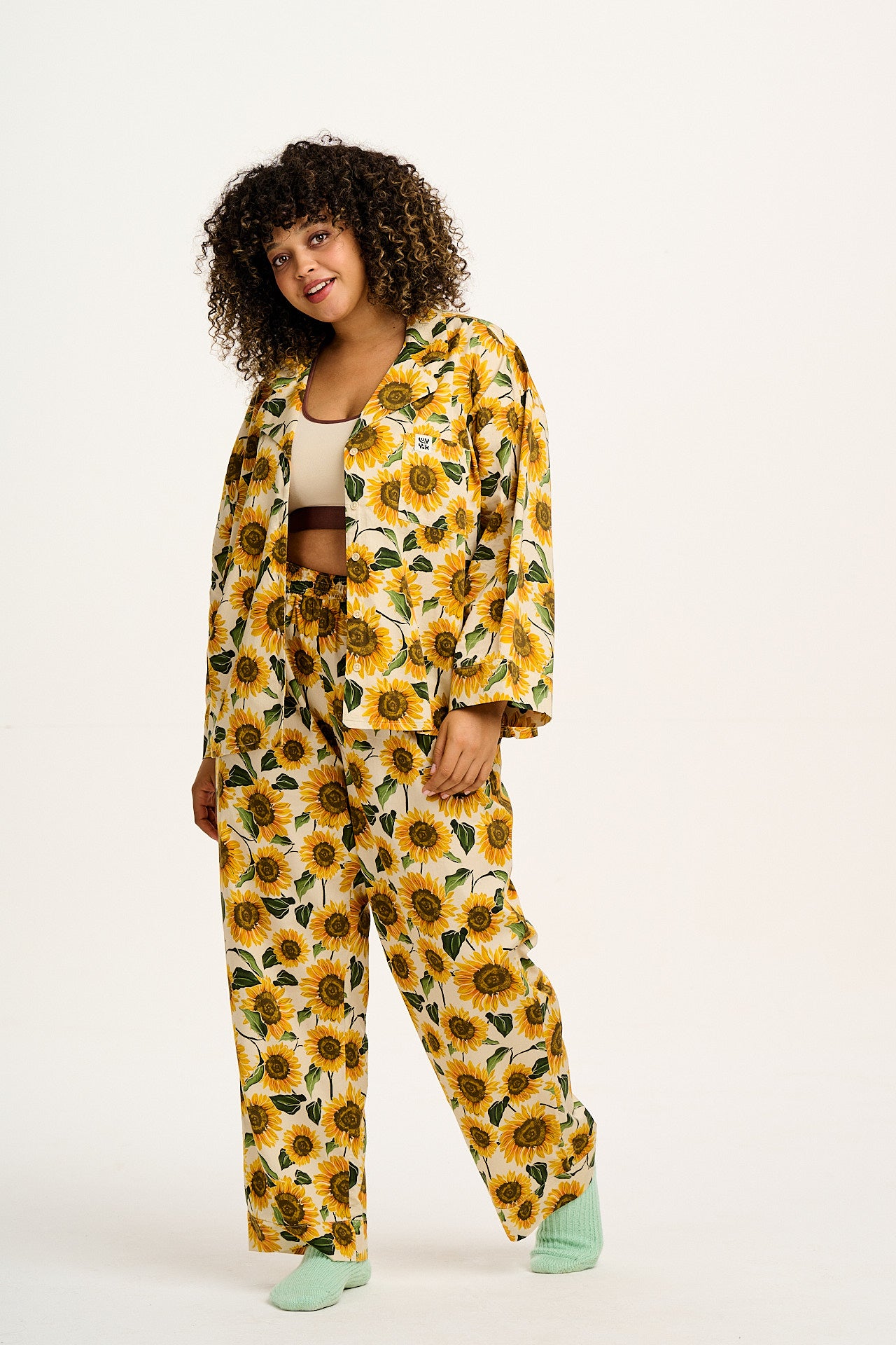 Dreamer - Soft Cotton Pyjama Set in Cream Sunflower Print