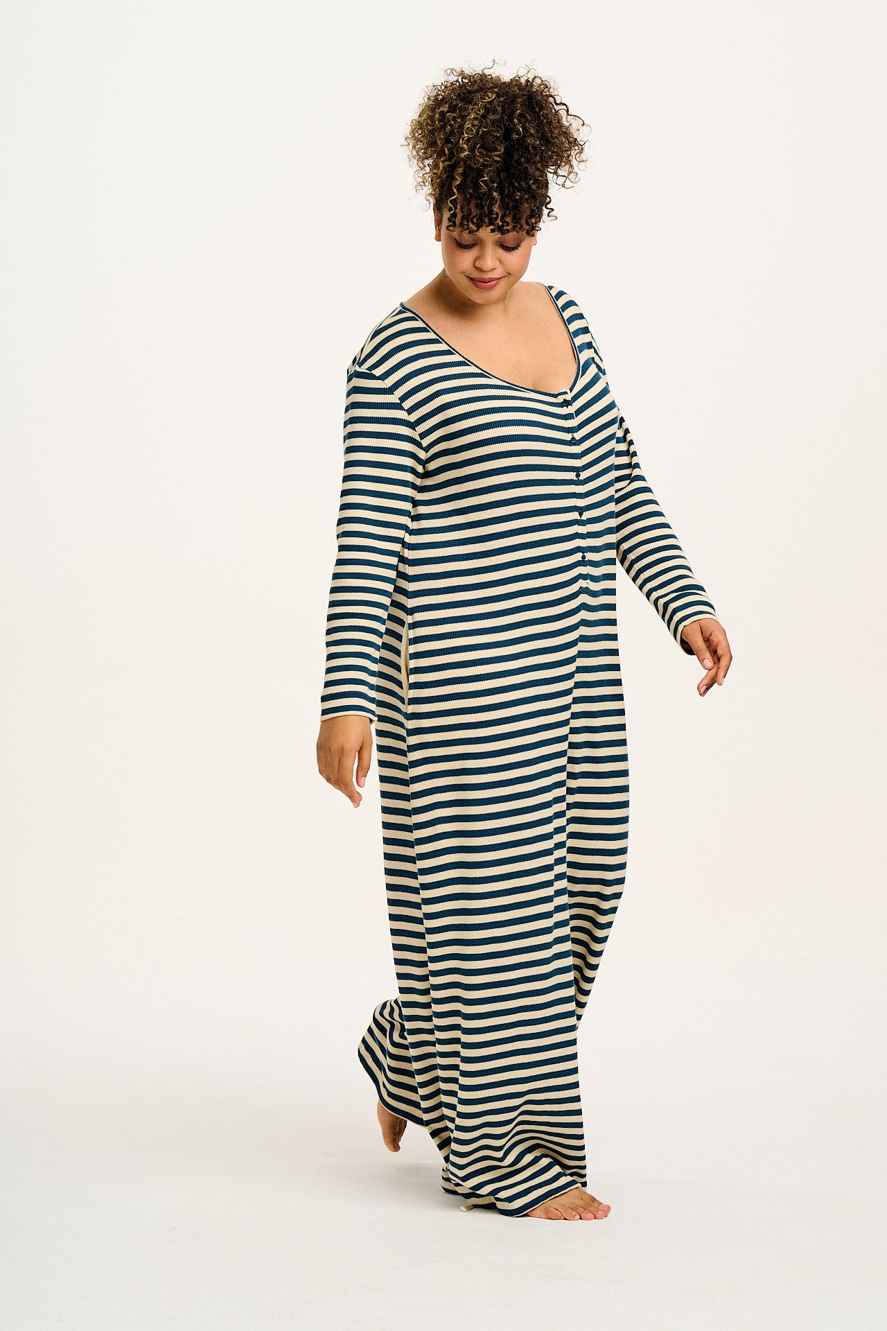 Eli - Relaxed Waffle Jumpsuit in Blue & Ecru Stripe