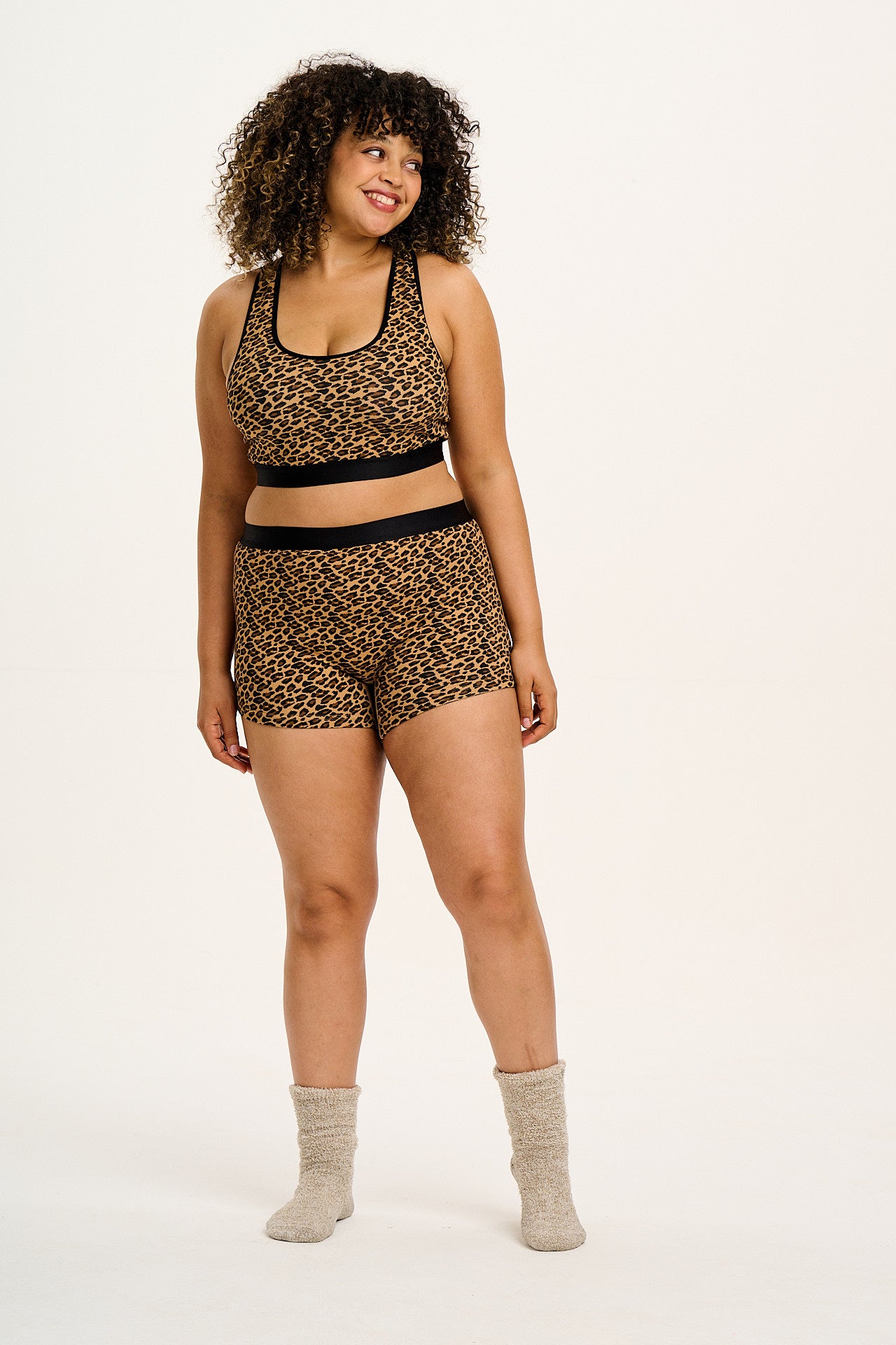 Iona - Racer Back Cotton & Bamboo Crop Top in Leopard Print