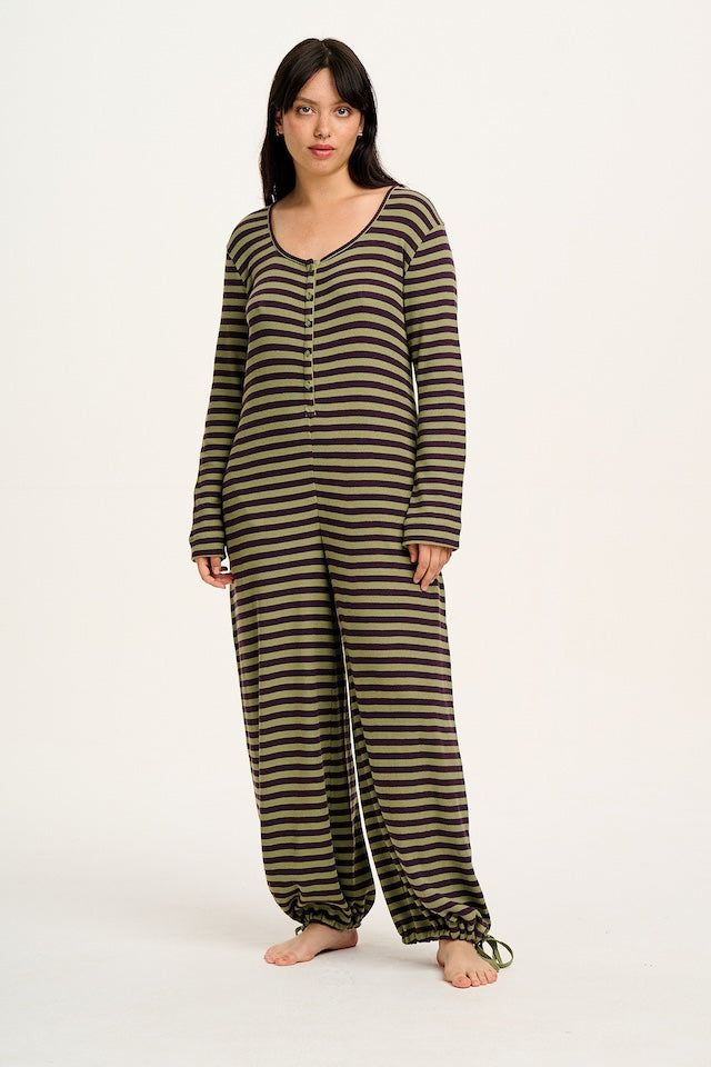 Eli Jumpsuit - Green & Purple Stripe