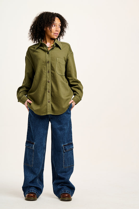 Sydney - Oversized Cotton Shirt in Khaki