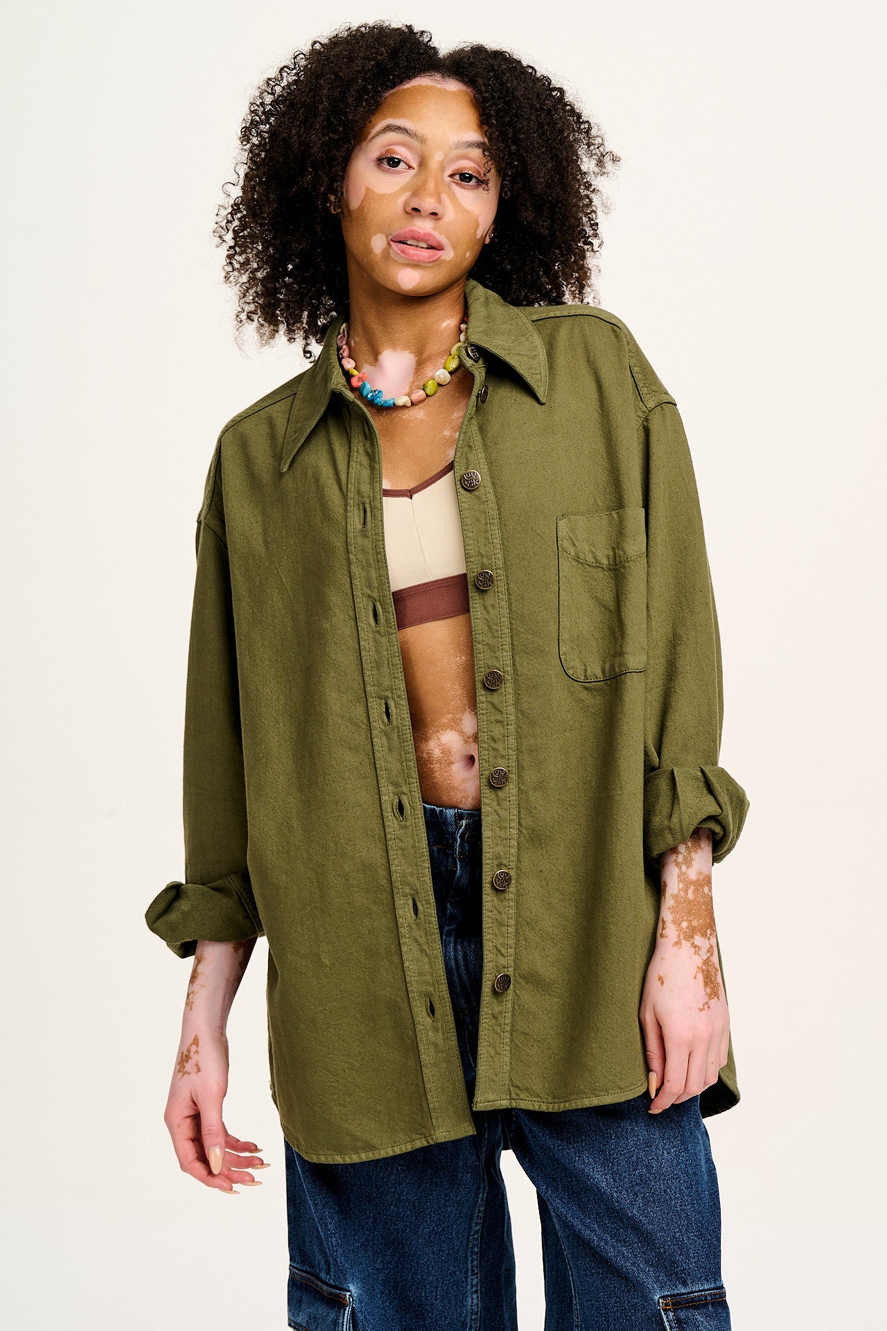 Sydney - Oversized Cotton Shirt in Khaki