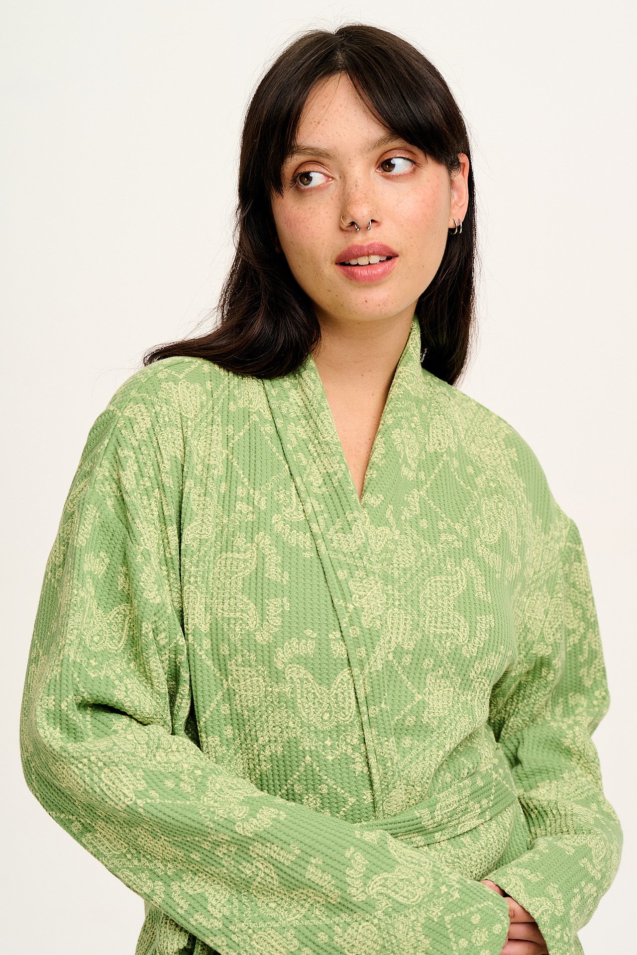 Braydon - Waffle Cotton Robe in Green Eldorado Print