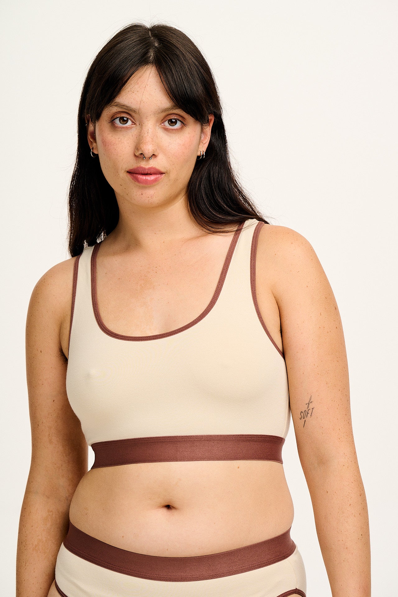 Iona - Racer Back Cotton & Bamboo Crop Top in Ecru